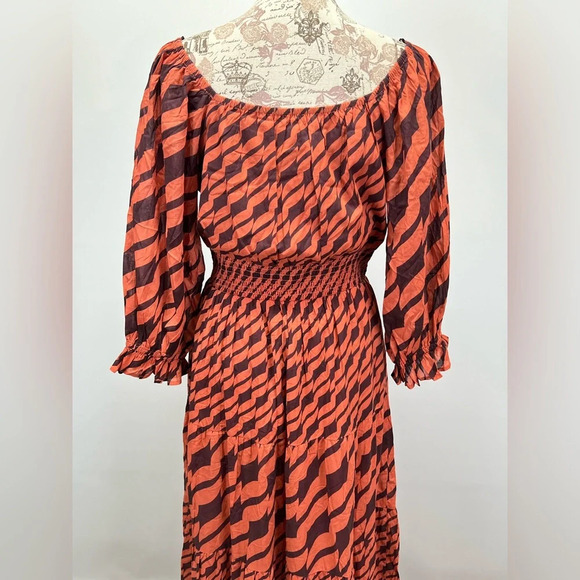 DU PARADIS Maroon and rust striped deep V maxi dress size L - Picture 8 of 16